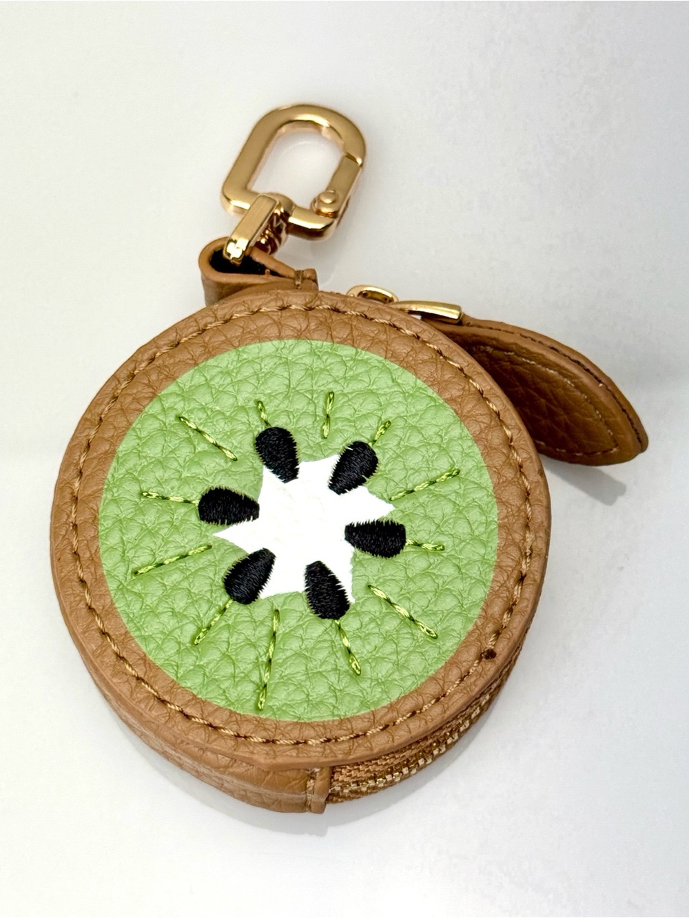 🥝 Kiwi Fruit Round Leather Coin Pouch Micro Mini Bag Charm - Picture 5 of 8